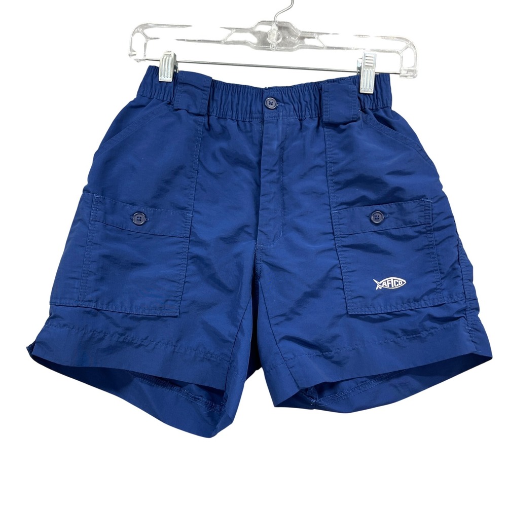 AFTCO Fishing Shorts Boys 28 Blue Nylon Cargo Pocket Outdoor Utility